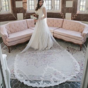Gorgeous chapel veil, embroidered (champagne)